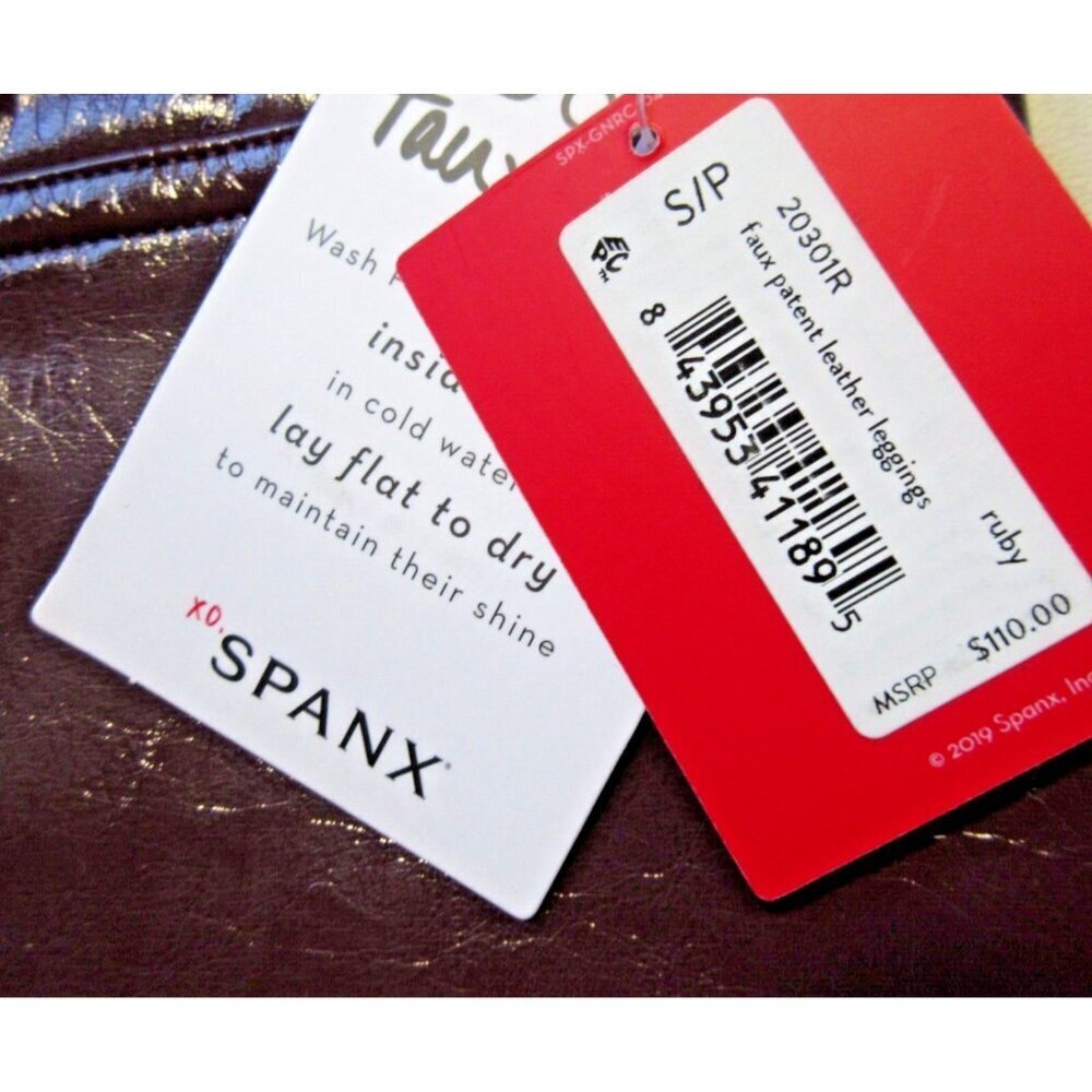 NWT SPANX 20301R Faux Patent Leather Leggings in Ruby Glossy S - Picture 3 of 7